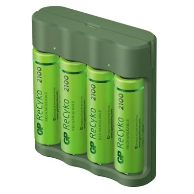 GP USB Akku-Ladegerät AA / AAA + 4x AA-Akku ReCyko 2100mAh Mignon LR06 Batterie