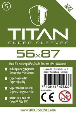 Shield Titan 5 - 100 Super Sleeves für Kartengröße 56 x 87 mm