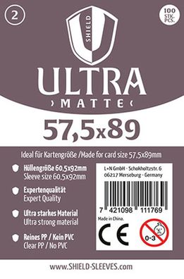 Shield Ultra Matte 2 - 100 Super Sleeves für Kartengröße 57,5 x 89 mm