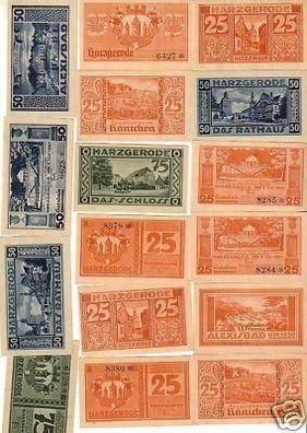 16 Banknoten Notgeld der Stadt Harzgerode 1921