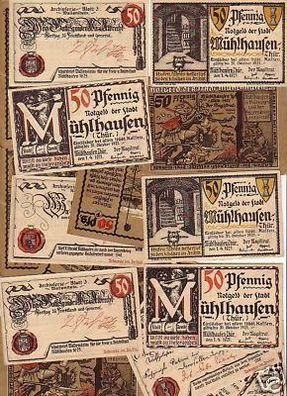 13 Banknoten Notgeld der Stadt Mühlhausen 1921