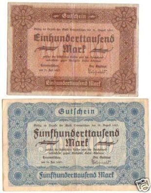 2 Banknote Inflation Stadt Crimmitschau 1923