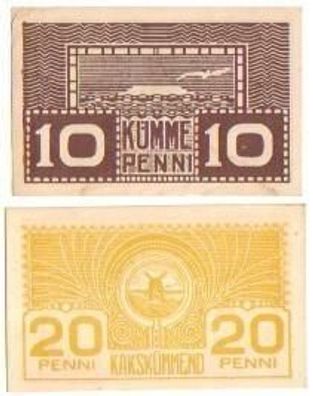 2 Banknoten Estland 10 und 20 Penni 1919