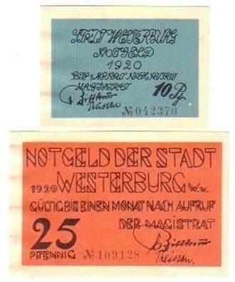 2 Banknoten Notgeld der Stadt Westerburg 1920