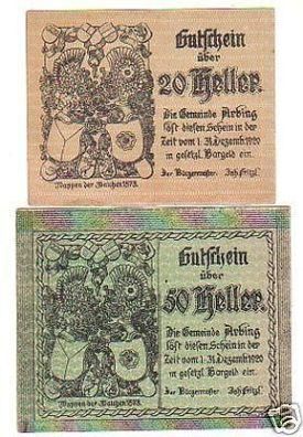 2 Banknoten Notgeld Gemeinde Arbing 1920