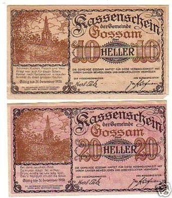 2 Banknoten Notgeld Gemeinde Gossam Österreich 1920