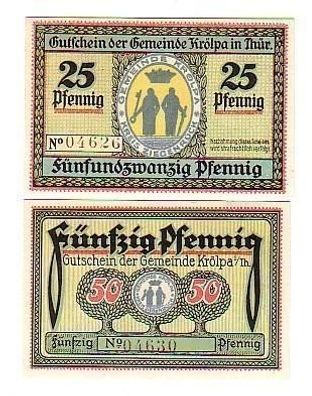 2 Banknoten Notgeld Gemeinde Krölpa in Thür. 1921
