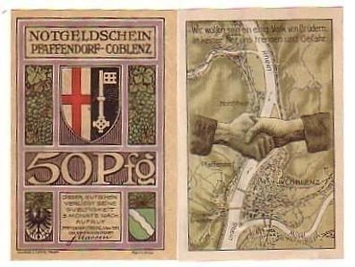 2 Banknoten Notgeld Gemeinde Pfaffendorf Coblenz 1921