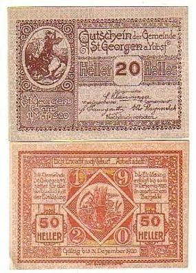 2 Banknoten Notgeld Gemeinde St. Georgen a. Ybbs 1920