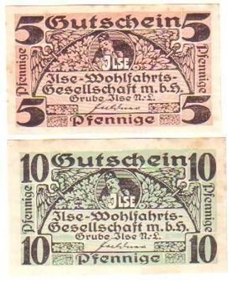 2 Banknoten Notgeld Grube Ilse Wohlfahrtsgesellschaft