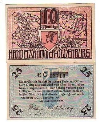 2 Banknoten Notgeld Handelskammer Oldenburg 1918