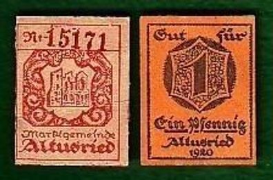 2 Banknoten Notgeld Markgemeinde Altusried 1920