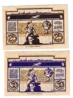 2 Banknoten Notgeld Stadt Buxtehude um 1921