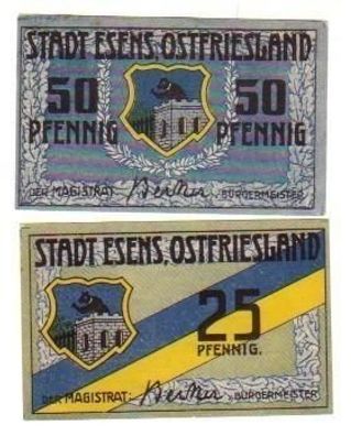 2 Banknoten Notgeld Stadt Esens Ostfriesland um 1921
