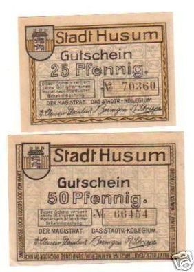 2 Banknoten Notgeld Stadt Husum Schleswig Holst um 1921