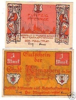 2 Banknoten Notgeld Stadt Königsberg Neumark um 1921