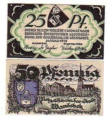 2 Banknoten Notgeld Stadt Wandsbek 1921