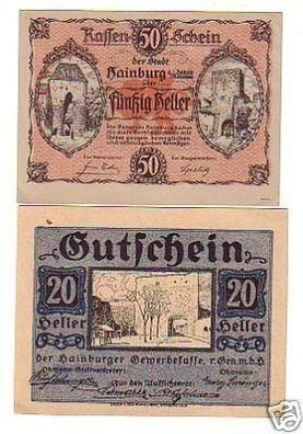 2 Banknoten Notgeld Stadtgemeinde Hainburg 1920