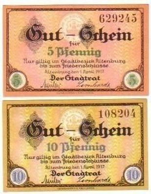 2 kassenfrische Banknoten Notgeld Stadt Altenburg 1917