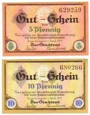 2 kassenfrische Banknoten Notgeld Stadt Altenburg 1917