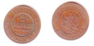 2 Kopeken Kupfer Münze Russland 1909