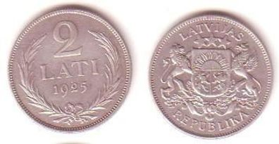 2 Lats Silber Münze Lettland 1925 Wappen