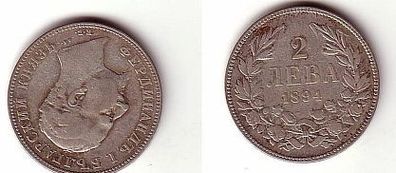 2 Lewa Silber Münze Bulgarien 1894