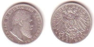 2 Mark Silber Münze 1902 Württemberg Wilhelm II.
