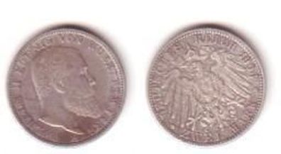 2 Mark Silber Münze 1906 Württemberg Wilhelm II.