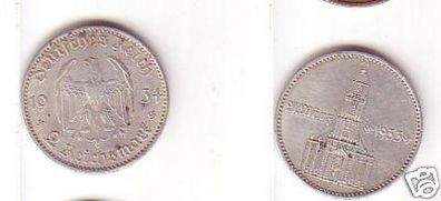 2 Mark Silber Münze 3. Reich Garnisionskirche 1934 J
