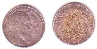 2 Mark Silber Münze Baden Großherzog Friedrich 1906