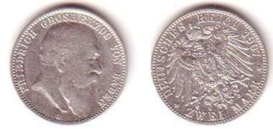 2 Mark Silber Münze Baden Großherzog Friedrich 1907
