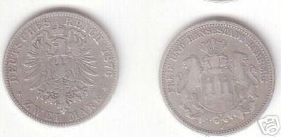 2 Mark Silber Münze Hamburg Wappenschild 1876