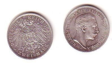2 Mark Silber Münze Preussen Kaiser Wilhelm II 1907