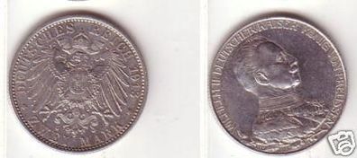 2 Mark Silber Münze Preussen Wilhelm II in Uniform 1913