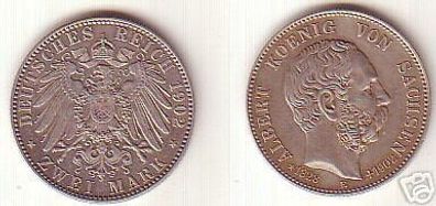 2 Mark Silber Münze Sachsen Albert auf den Tod 1902