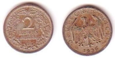 2 Mark Silber Münze Weimarer Republik 1926 D Jäger 320
