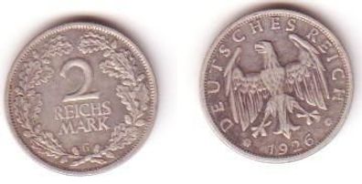 2 Mark Silber Münze Weimarer Republik 1926 G Jäger 320