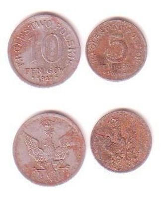 2 Münzen Notgeld Besetzung Polens im 1. Weltkrieg 1917