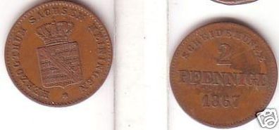 2 Pfennig Kupfer Münze Sachsen Meiningen 1867