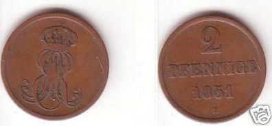 2 Pfennige Kupfer Münze Hannover 1851 B