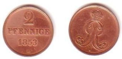 2 Pfennige Kupfer Münze Hannover 1853 B