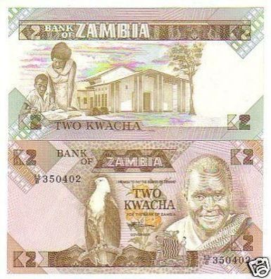 2 x 2 Kwacha Banknoten Zambia Sambia kassenfrisch