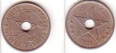 20 Cents Nickel Münze Belgisch Kongo 1911