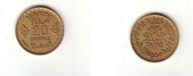 20 Francs Messing Münze Marokko 1952