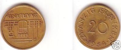 20 Franken Messing Münze Saarland 1954