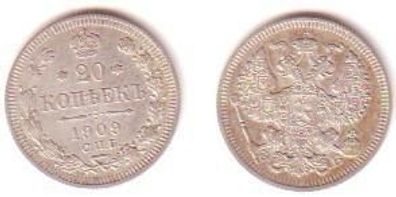 20 Kopeken Silber Münze Russland 1909