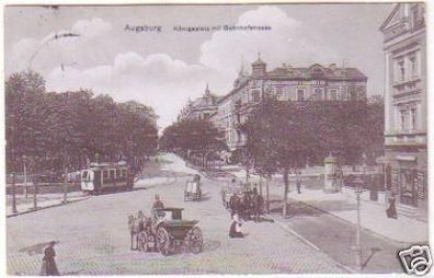 21937 Ak Augsburg Königsplatz mit Bahnhofstraße 1911