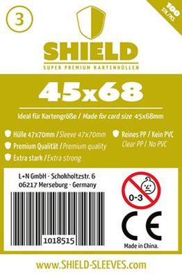 Shield 3 - 100 Super Premium Kartenhüllen für Kartengröße 45 x 68 mm