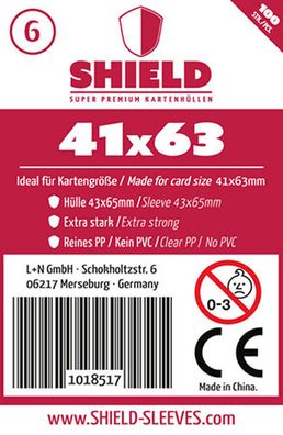 Shield 6 - 100 Super Premium Kartenhüllen für Kartengröße 41 x 63 mm